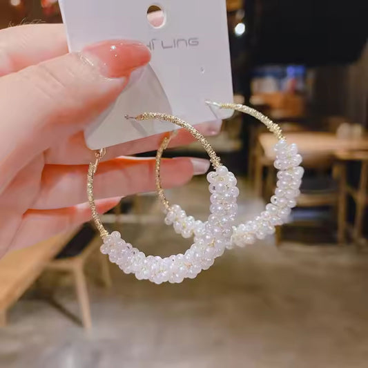 Luna Glow – 14 K Gold White Glass Hoop Earrings