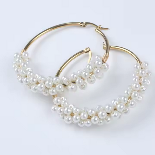 Luna Glow – 14 K Gold White Glass Hoop Earrings